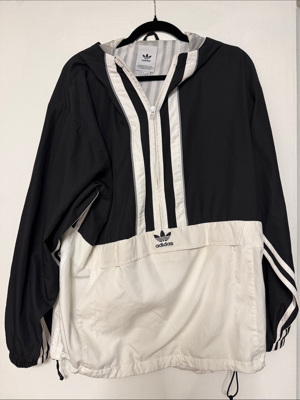 adidas Mens Black & White Hooded Pullover Bomber Jacket